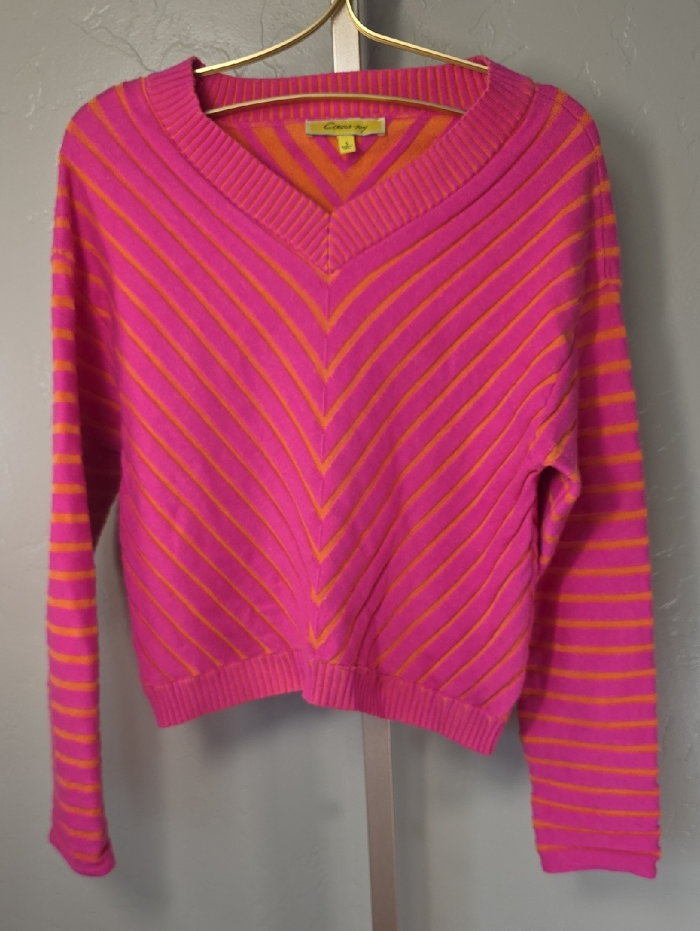 Bright‎ Pink & Orange Stripe V-Neck Sweater